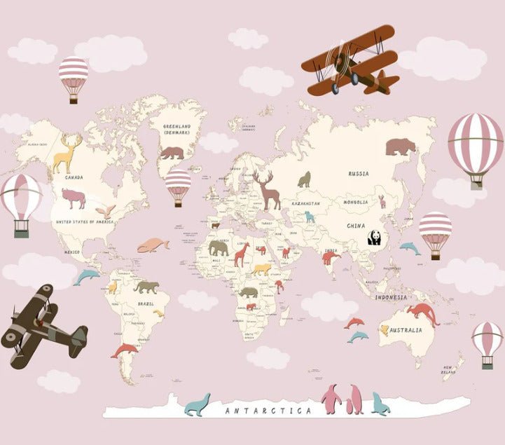 Tapeten Weltkarte Flugzeug Mädchen