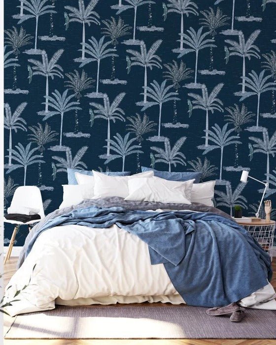 Tapete Palme Dschungel blau