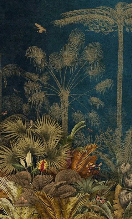 Papier peint jungle gravure bleu, XXL, tendance