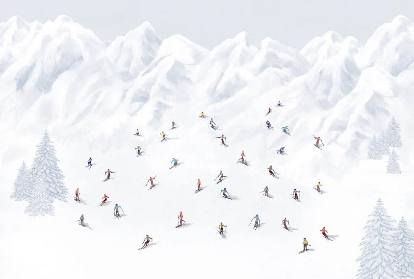 Tapete Berg Skifahrer bunt