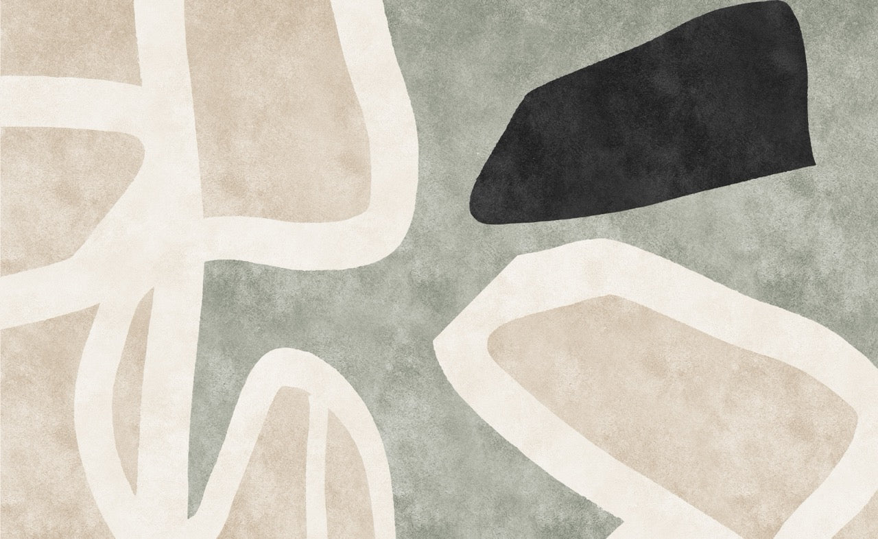 Papier peint géométrique - abstrait vert sauge et beige