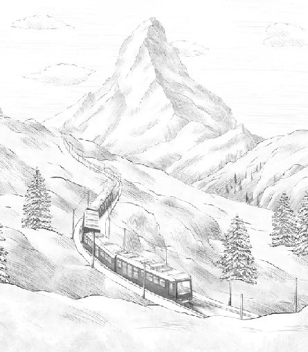 Papier peint panoramique Mont Cervin noir et blanc, XXL, tendance