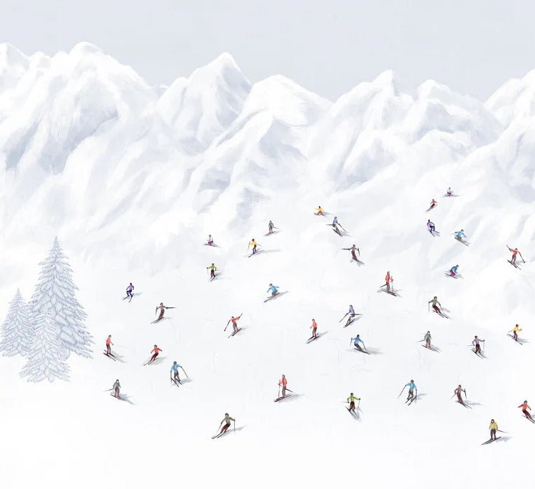 Papier peint montagne skieurs colorés, XXL, tendance