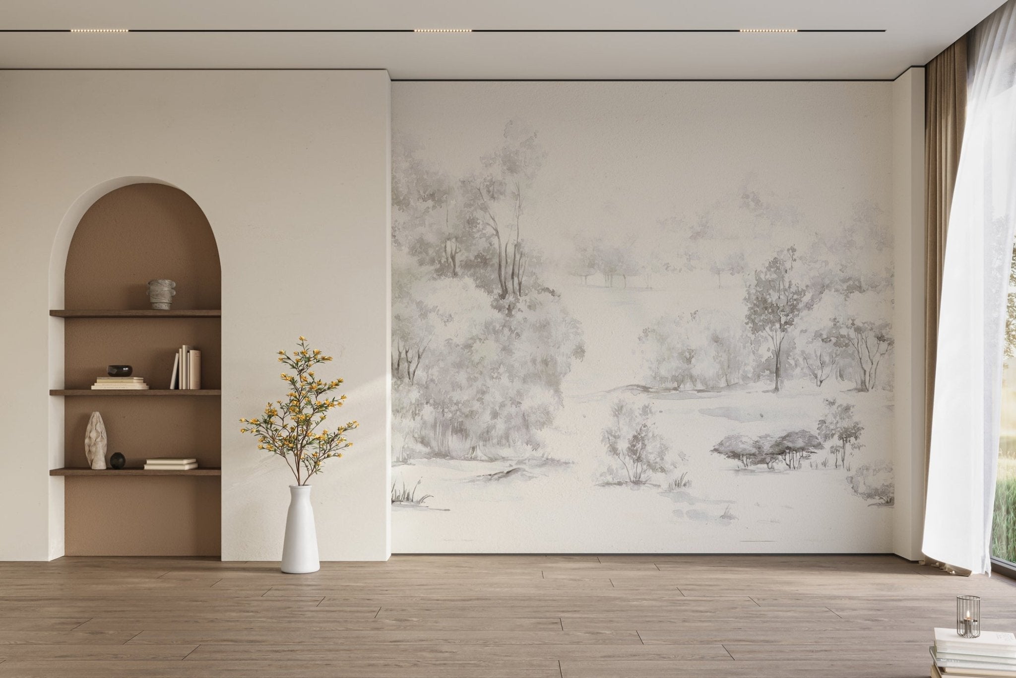 Papier peint forêt de pin aquarelle, XXL, tendance