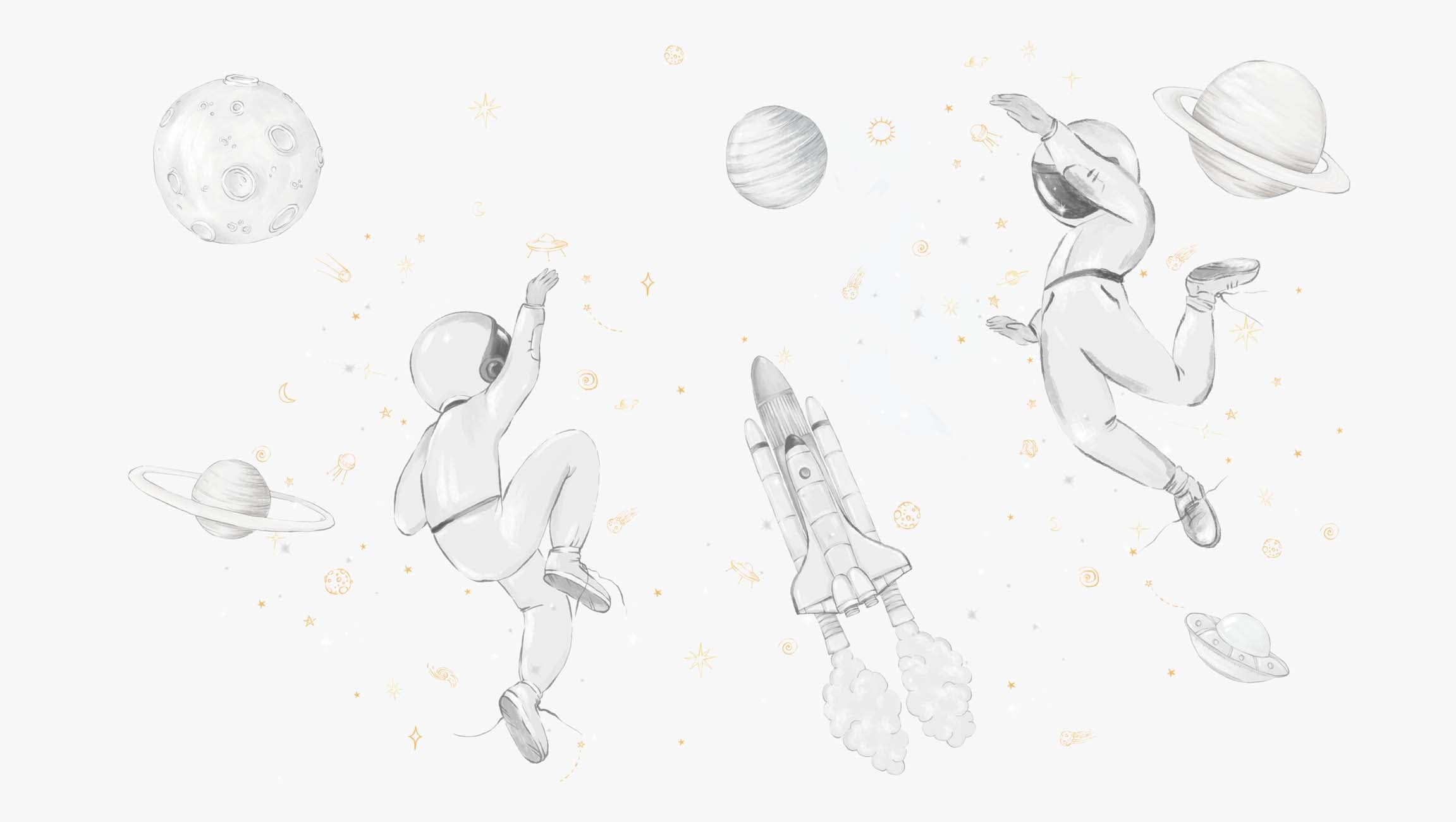 Papier peint astronautes dans l'espace gris, XXL, tendance