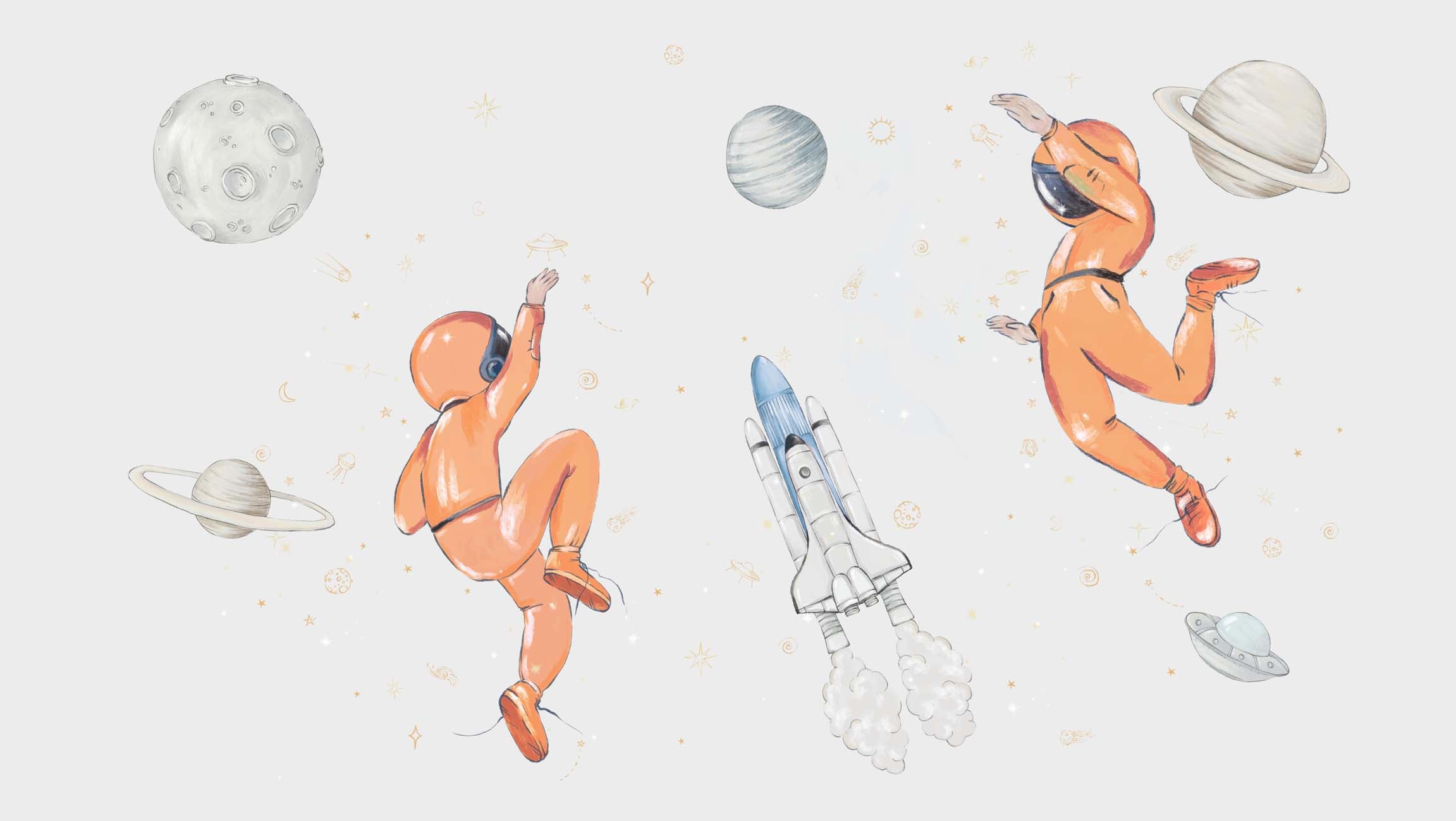 Papier peint astronautes dans l'espace, XXL, tendance