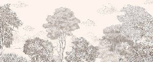 Panoramatapete Wälder und Berge mit Bleistift Beige