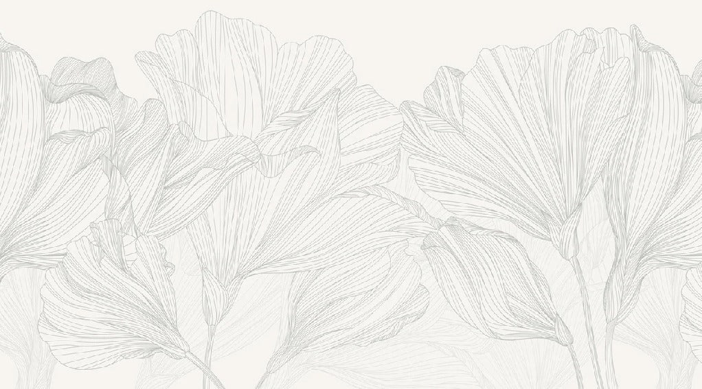 Papier peint panoramique gris et blanc valse des fleurs, XXL, tendance