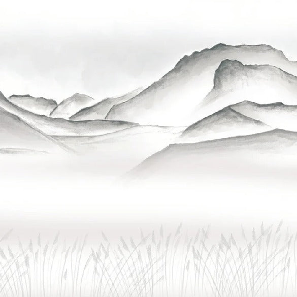 Künstlerische Tapete Annecy zwischen See und Berg GRAU