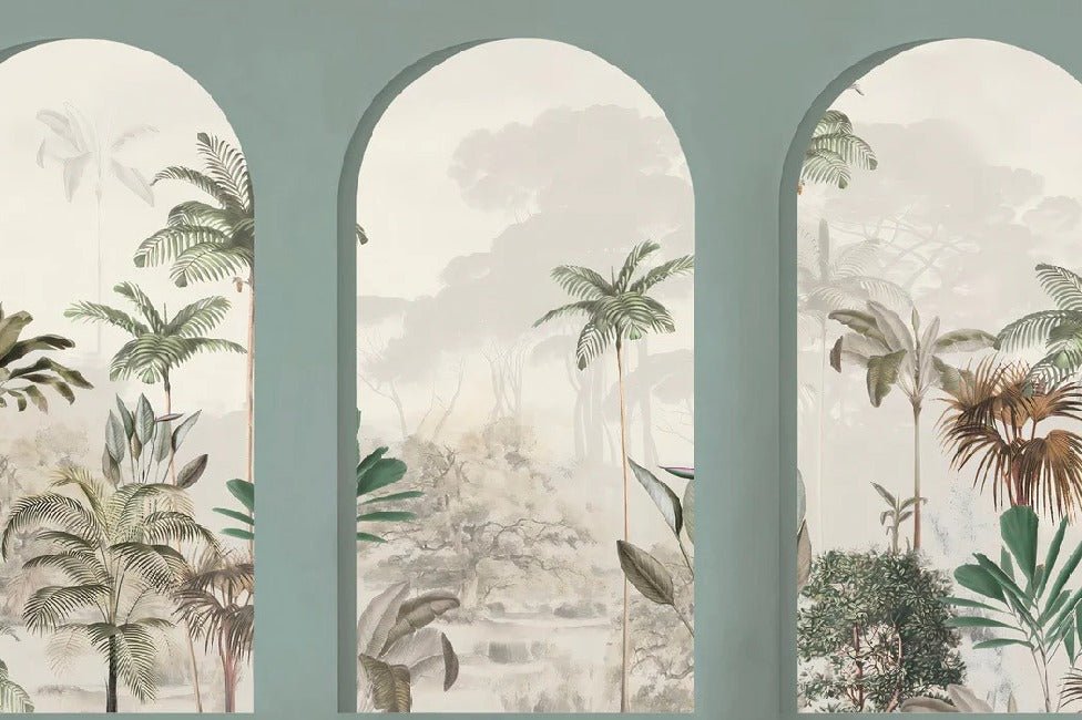 Papier peint arches luxuriantes vert, XXL, tendance