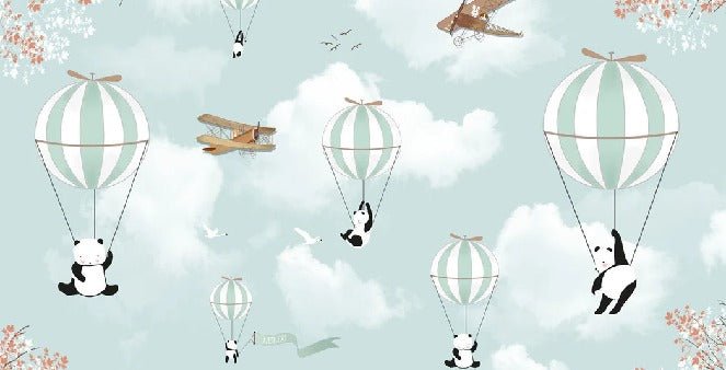 Tapete Panda in Heißluftballons