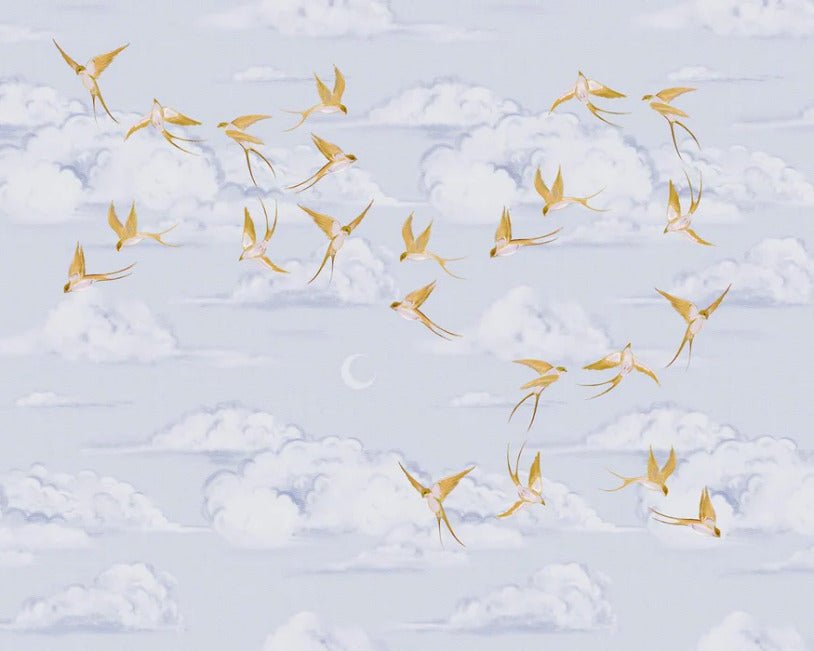 Tapete Poetische Wolke Vogel Gold
