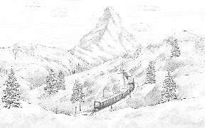 Panorama-Tapete Matterhorn schwarz und weiß