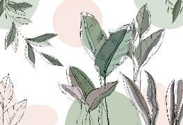 Papier peint panoramique végétal graphique vert, XXL, tendance