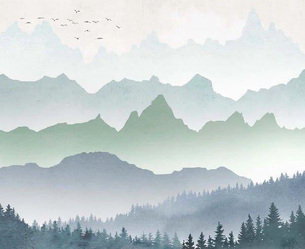 Papier peint brume matinale forêt, XXL, tendance