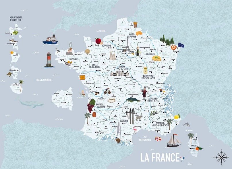 Tapete Karte von Frankreich Kind blau