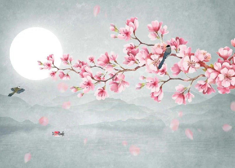 Papier peint tendance floral cerisier poétique, XXL, tendance