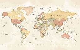 Papier peint panoramique carte du monde exploration, XXL, tendance