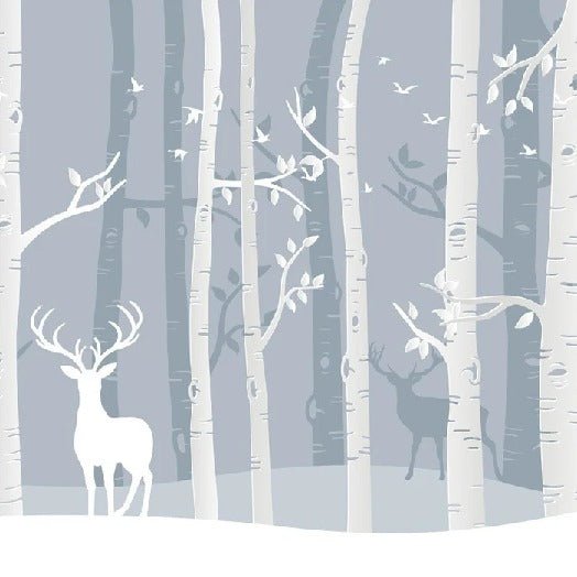 Kindertapete Skandinavischer Wald Birke und Hirsch