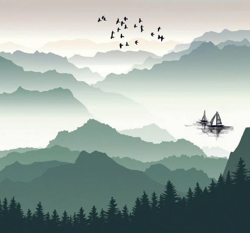 Tapete Berge und Segel auf dem See