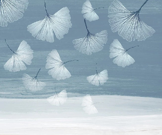 Papier peint panoramique japandi blue gingko, XXL, tendance