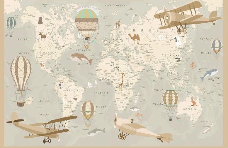 Papier peint enfant carte du monde aviateur, XXL, tendance
