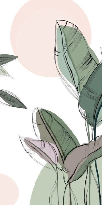 Papier peint panoramique végétal graphique vert, XXL, tendance