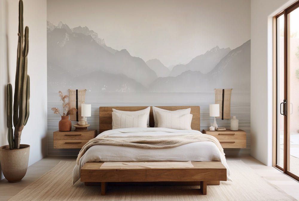 Papier peint Annecy et son lac paisible noir et blanc - Muralconcept