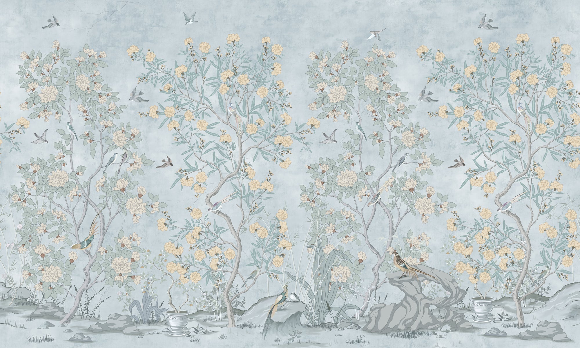Papier peint chinoiserie garden bleu, XXL, tendance