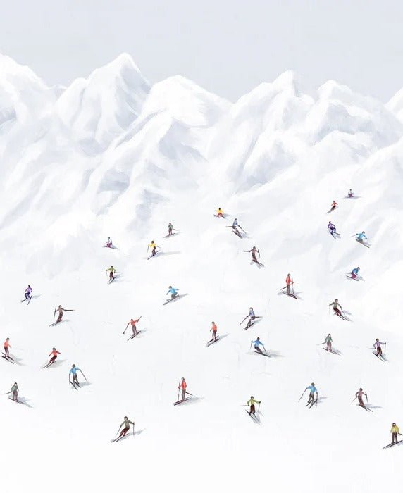 Tapete Berg Skifahrer bunt