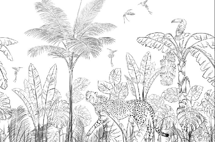 Tapete Dschungel schwarz und weiß Leopard