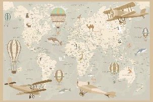 Kindertapete Weltkarte Flieger