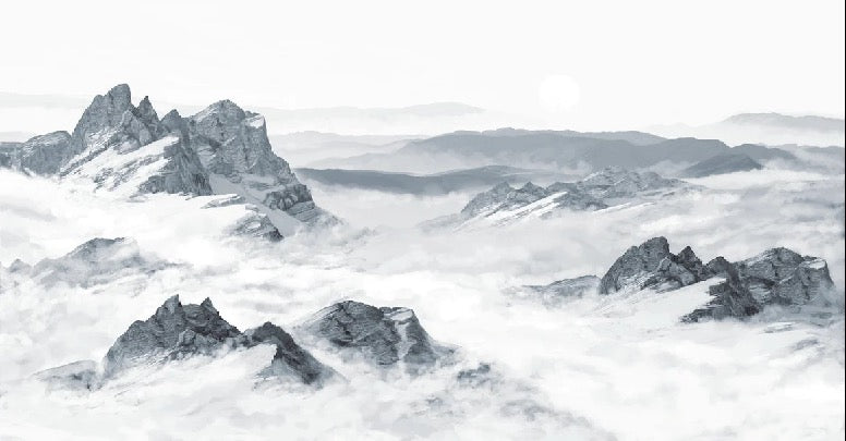 Papier peint panoramique montagne bleu, XXL, tendance