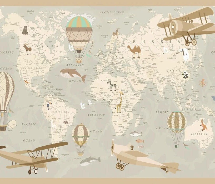 Kindertapete Weltkarte Flieger