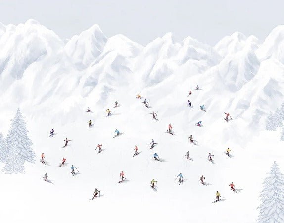 Tapete Berg Skifahrer bunt