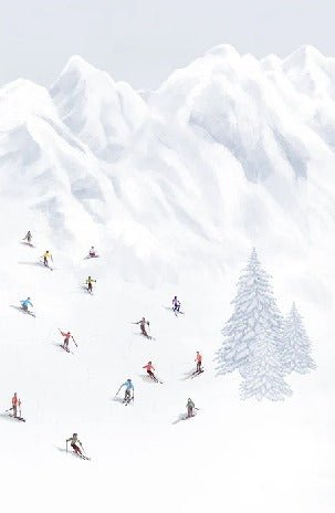 Papier peint montagne skieurs colorés, XXL, tendance