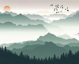 Tapete Berge und Segel auf dem See