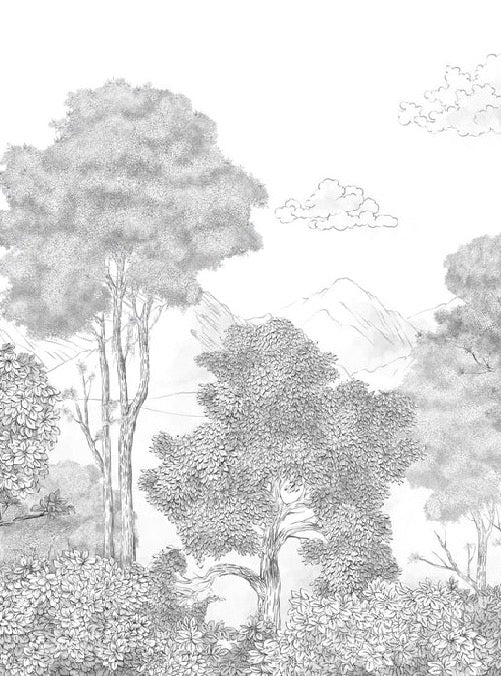 Papier peint panoramique Forêts et Monts Crayonnés, XXL, tendance