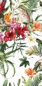 Papier peint salle de bain tropical & Fleurs colorées, XXL, tendance