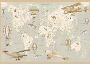 Kindertapete Weltkarte Flieger