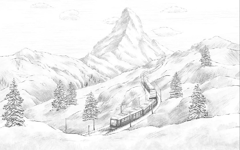 Panorama-Tapete Matterhorn schwarz und weiß