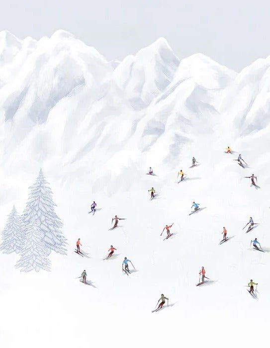 Tapete Berg Skifahrer bunt