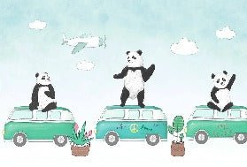 Papier peint panoramique enfant panda rigolo, XXL, tendance