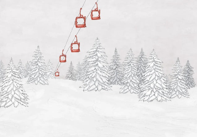 Papier peint montagne télécabine rouge, XXL, tendance