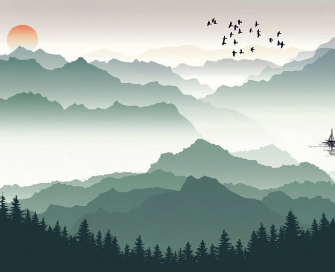 Tapete Berge und Segel auf dem See