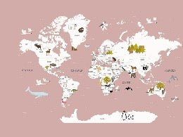 Papier peint Carte du monde en Francais enfant vieux rose, XXL, tendance