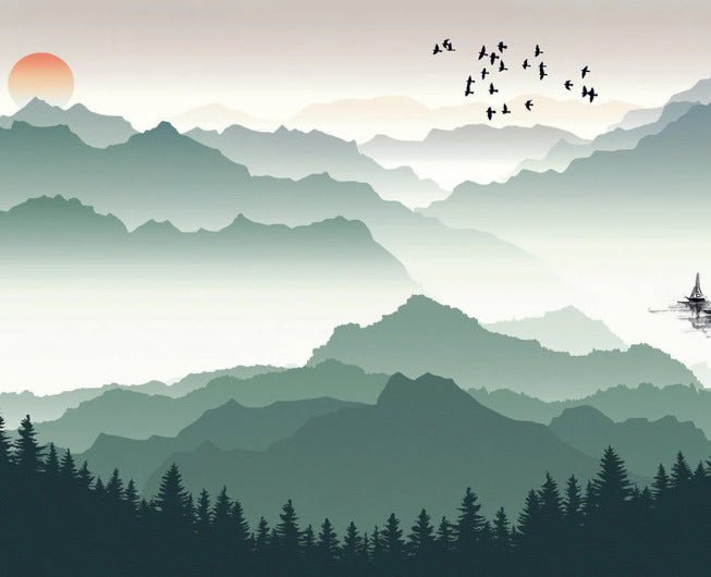 Tapete Berge und Segel auf dem See