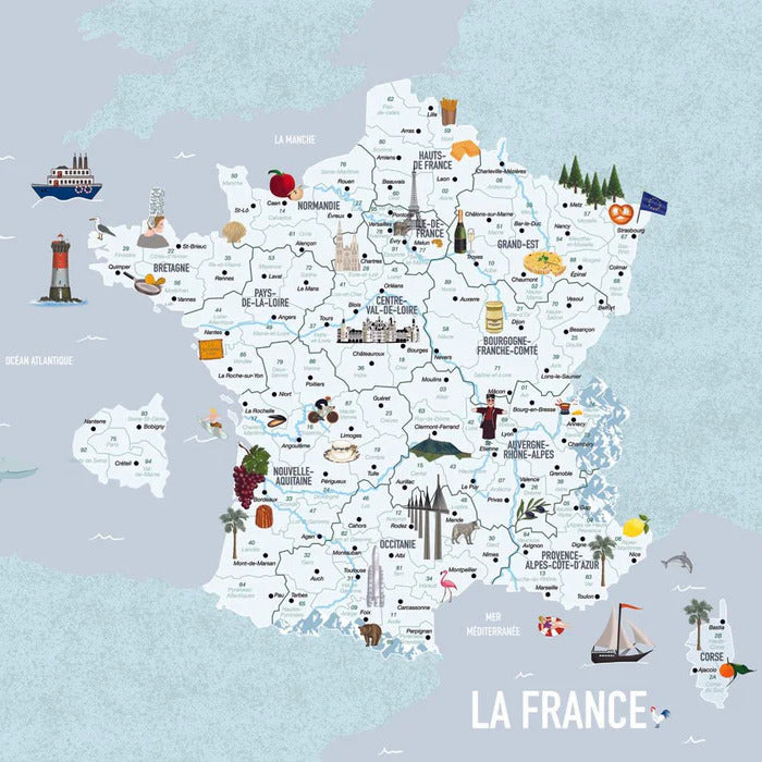 Tapete Karte von Frankreich Kind blau