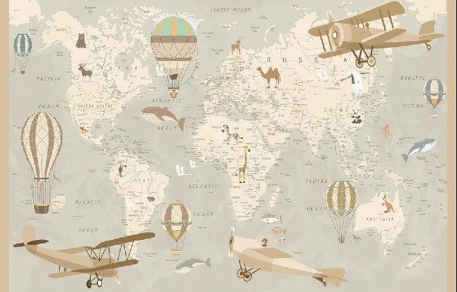 Kindertapete Weltkarte Flieger
