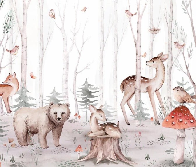 Kinder Aquarelltapete Tiere Wald